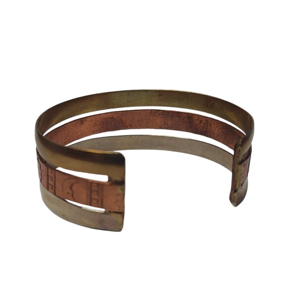 Vintage 90s/00s Sun and Moon Copper and Bronze Bracelet Cuff - Picture 4 of 4